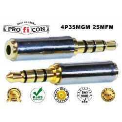 4P35MGM 25MFM Pro.fi.con golden plated metallic adaptor 4p 3.5mm male to 2.5mm female αρίστης ποιότητας επίχρυσος μεταλλικός μετατροπέας φις αρσενικό σε θηλυκό